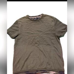 Zara Top Size XL Army Green & Camouflage Trim Shirt Thermal Crop Top Waffle Knit